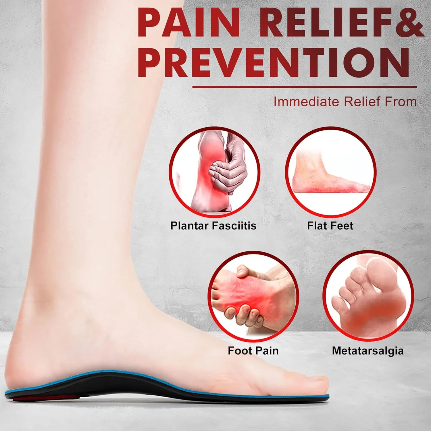 Plantar Fasciitis Insoles, Orthotic Shoe Inserts with Arch Supports, Metatarsal and Heel Cushion for Metatarsalgia, Flat Feet, Forefoot Pain, Morton’s Neuroma, Arch Support Insoles for Women and Men