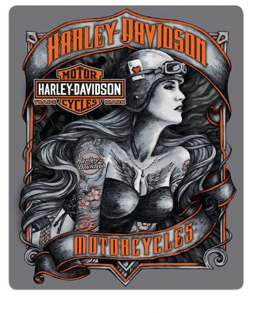 Harley-Davidson Tonal Biker Babe Embossed Tin Sign, 17 x 12.5 inches - Gray, Harley Davidson