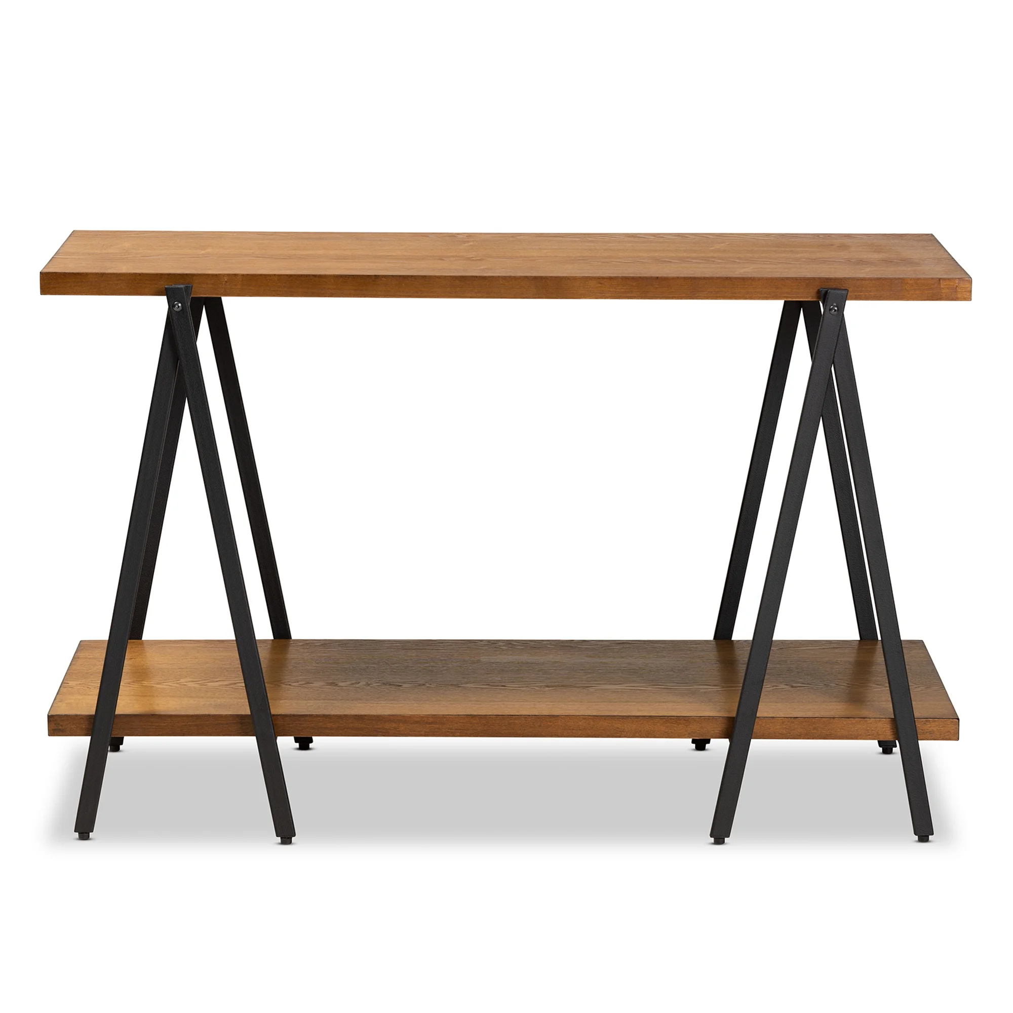 Baxton Studio Britton Industrial Wood and Metal 2 Tier Console Table, Walnut/Black