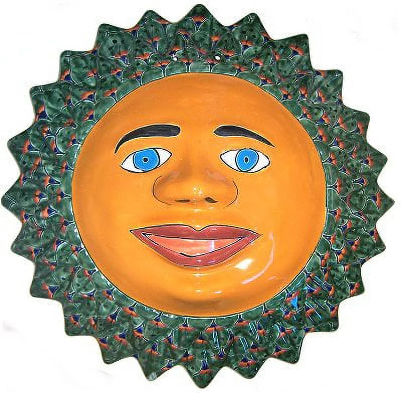 Big Green Peacock Talavera Ceramic Sun Face