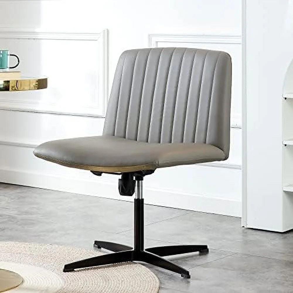 HYHBIBOOM Armless Office Desk Chair No Wheels  PU Adjustable Swivel Criss Cross Chair with 105 ° to 120 ° Elastic Recline and Padded Mid Back Ergonomic Task Chair Wide Chair Vanity Chai