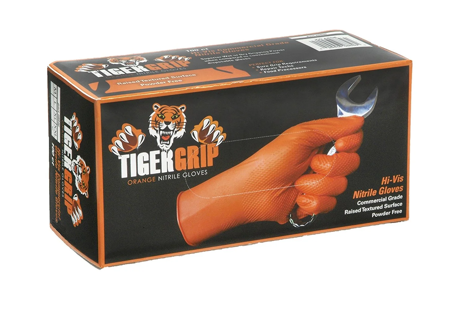 Eppco Tiger Grip Nitrile Gloves - Hi Vis Orange - 10 Boxes - Diamond Grip - XXL