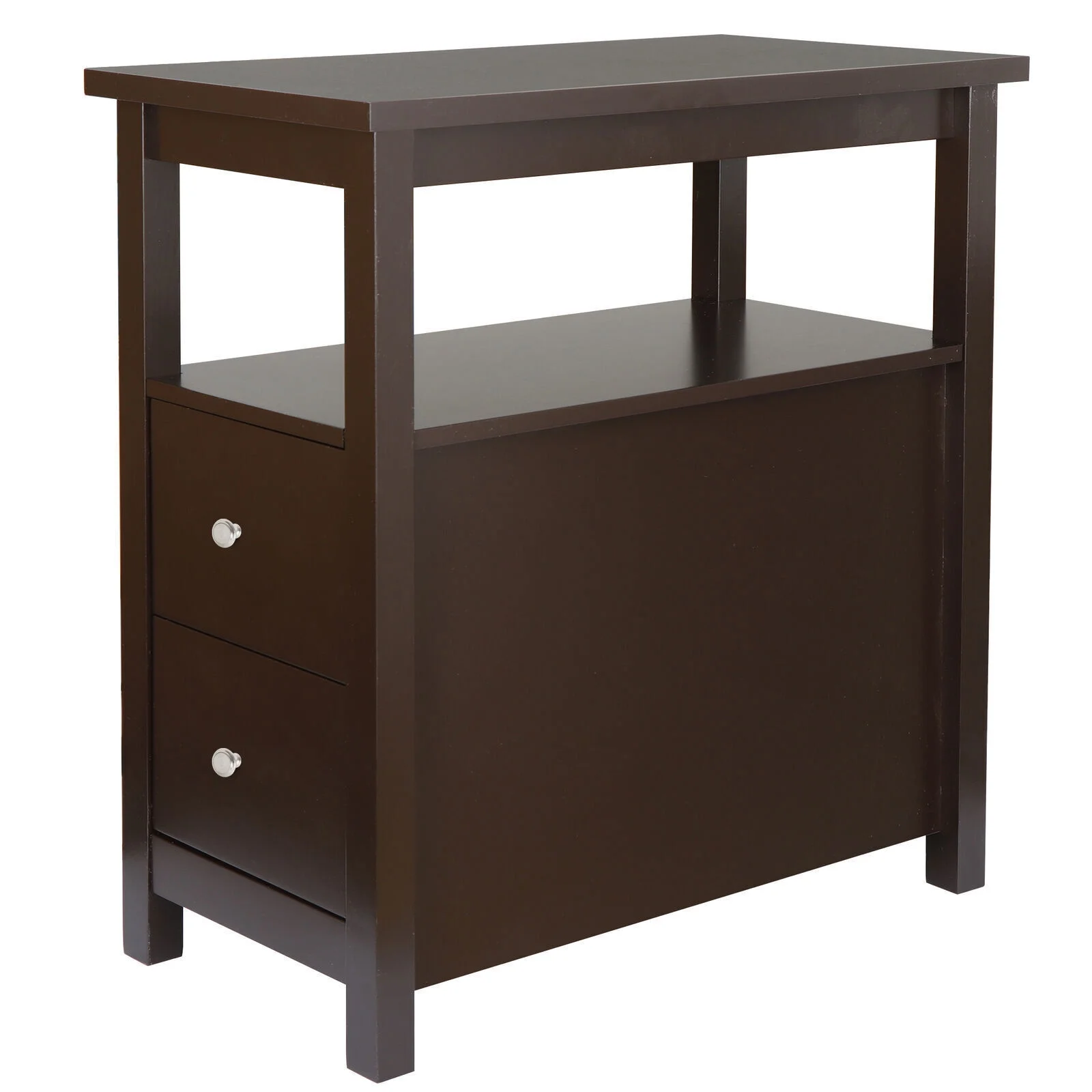 Chairside End Table with 2 Drawer and Shelf  for Living Room Narrow Stand