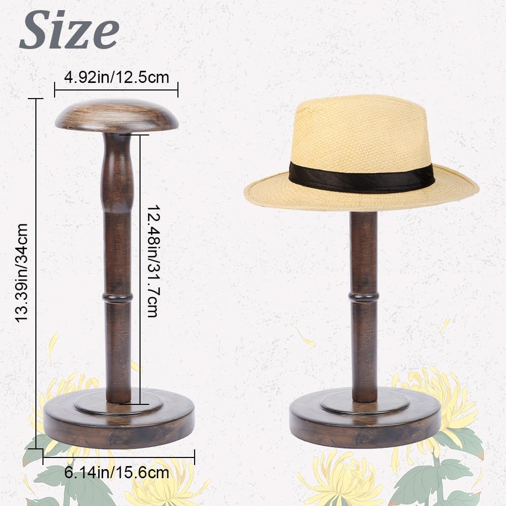 1 Pcs Table Hat Stand Vintage Brown Hat Rack Wooden Hat Stand Holder with Stem Wig Display Rack Helmet Organizer Storage for Home