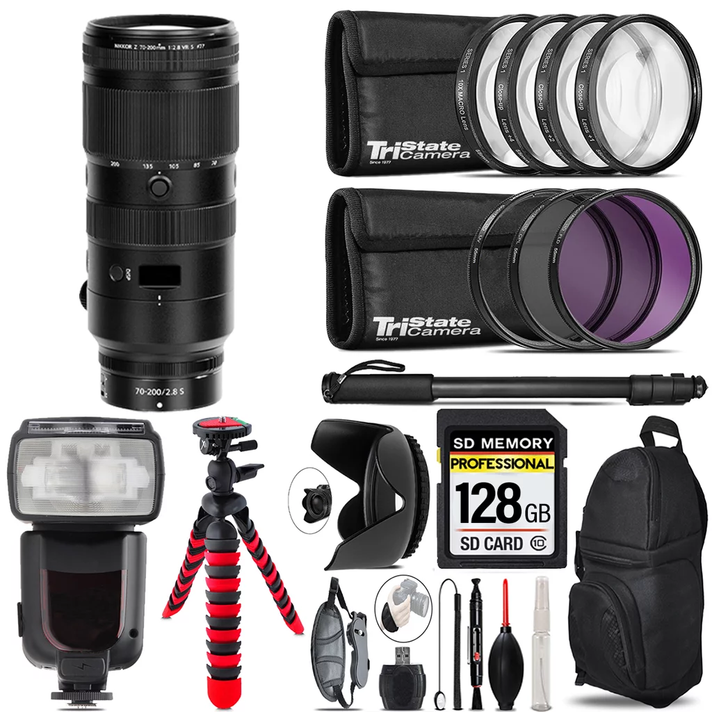 Nikon NIKKOR Z 70-200mm f/2.8 VR S Lens + Professional Flash & More - 128GB Accessory Kit