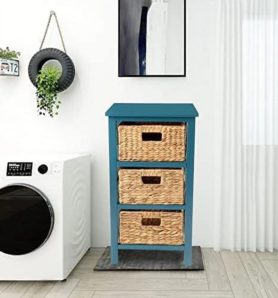 GVJMTKP 3 Tier X-Side End  Cabinet with 6 Wicker Baskets  White