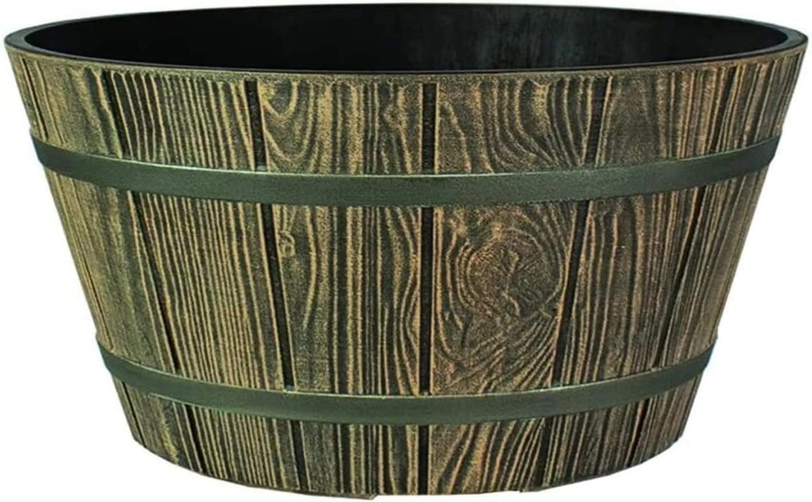The HC Companies 16 Inch Whiskey Barrel Planter - Weather Resistant Resin Plant Pot for Indoor Outdoor Use in Aged Oak Color (Faux Wood)