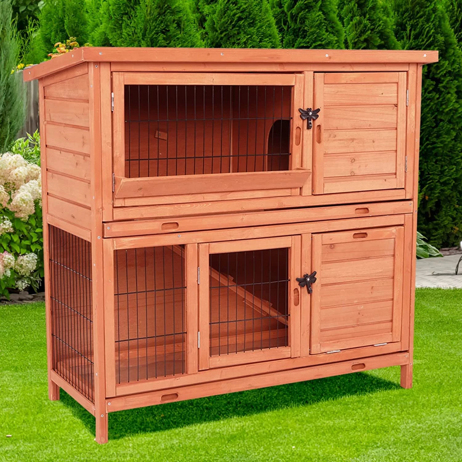 Increkid Wooden Rabbit Hutch House Small Animal Pet Cage with Ramp for Indoor & Outdoor