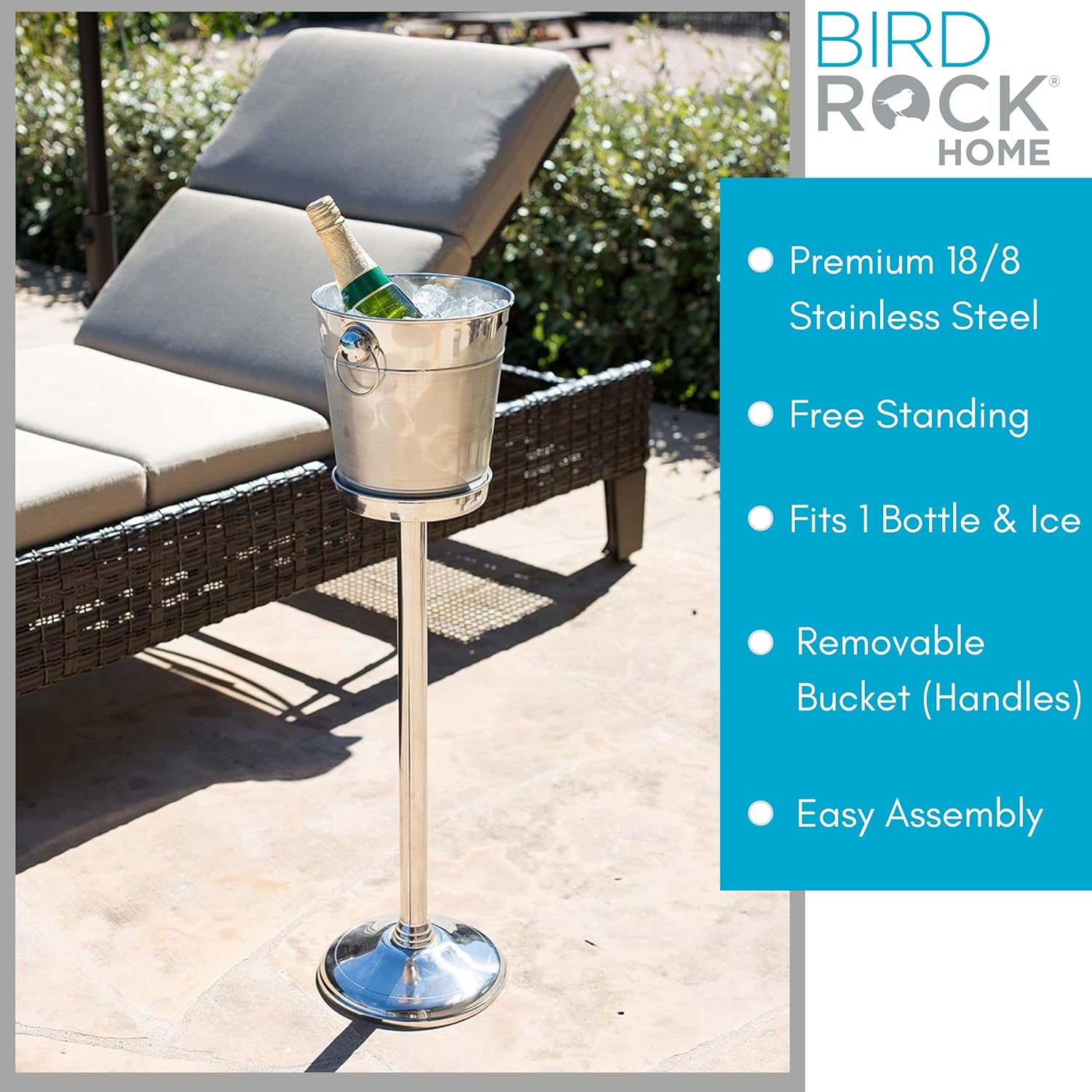 Stainless Steel Champagne Bucket With Stand | Wine Chiller For Parties | 32In Standing Ice Holder | Outdoor Indoor Use
