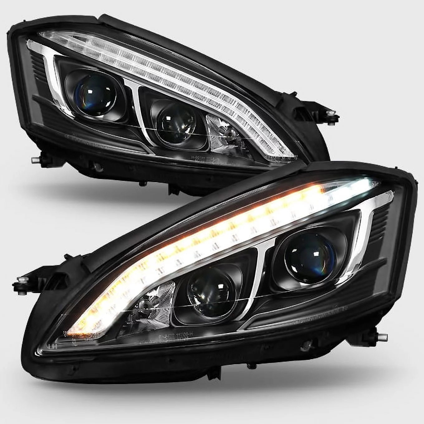 AKKON - [HID Type] For 2007-2009 Benz W221 S-Class Black Bazel LED DRL Projector Headlights LH+RH Pair
