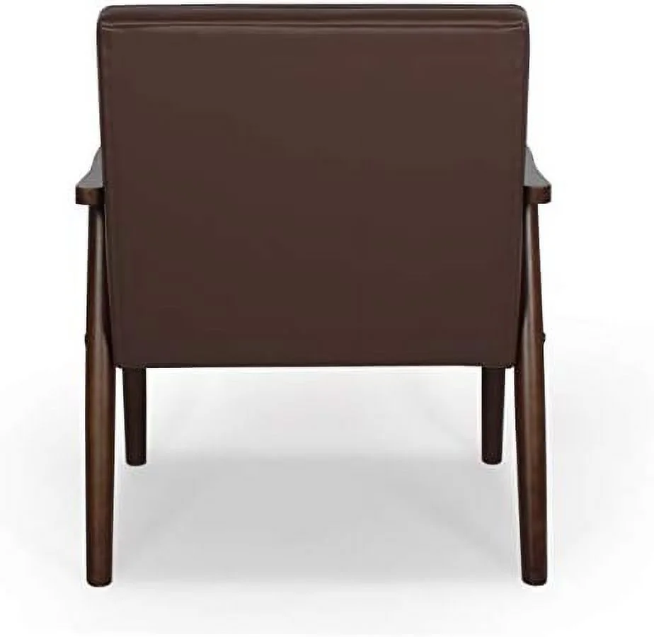 FDSHOIYN Mid-Century Retro Modern Solid Wood Armrest Accent Chair  Faux Leather Tufted Back Upholstered Lounge Chairs  Living Room  (Black 8325)