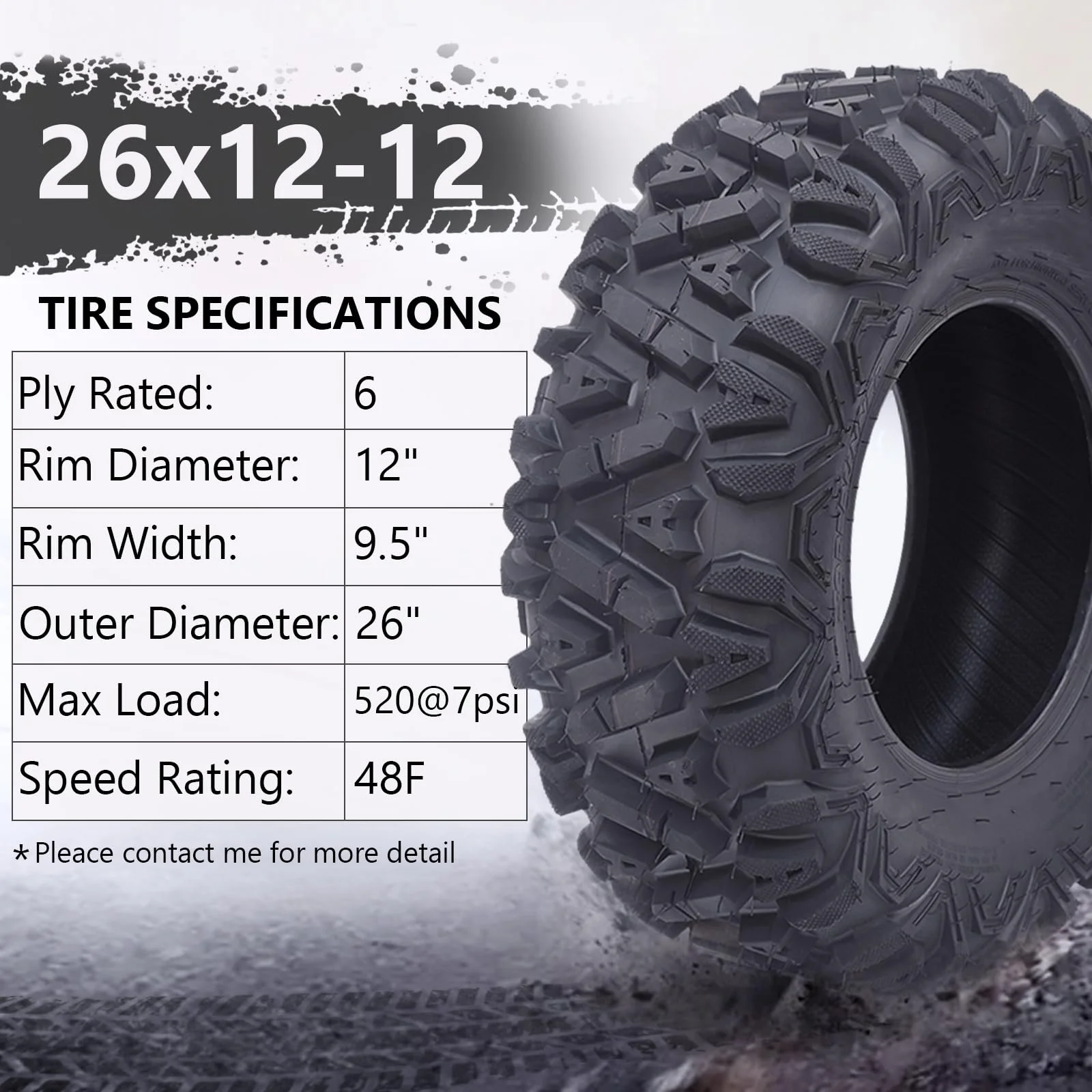 Tropow ATV/UTV Tires 26x12-12 6PR Professional Terrain Off-Road Tires, 2 Pack