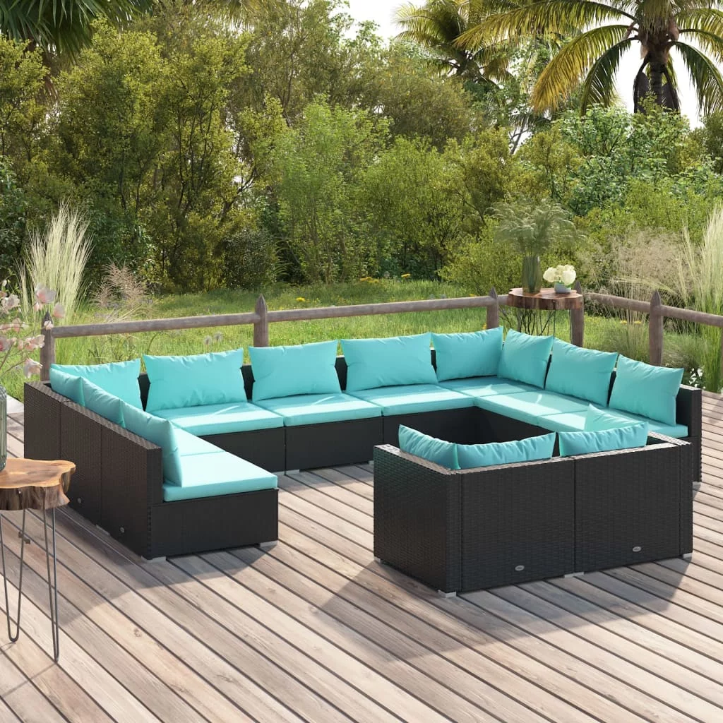 Aibecy 11 Piece Patio Set with Cushions Black Poly Rattan