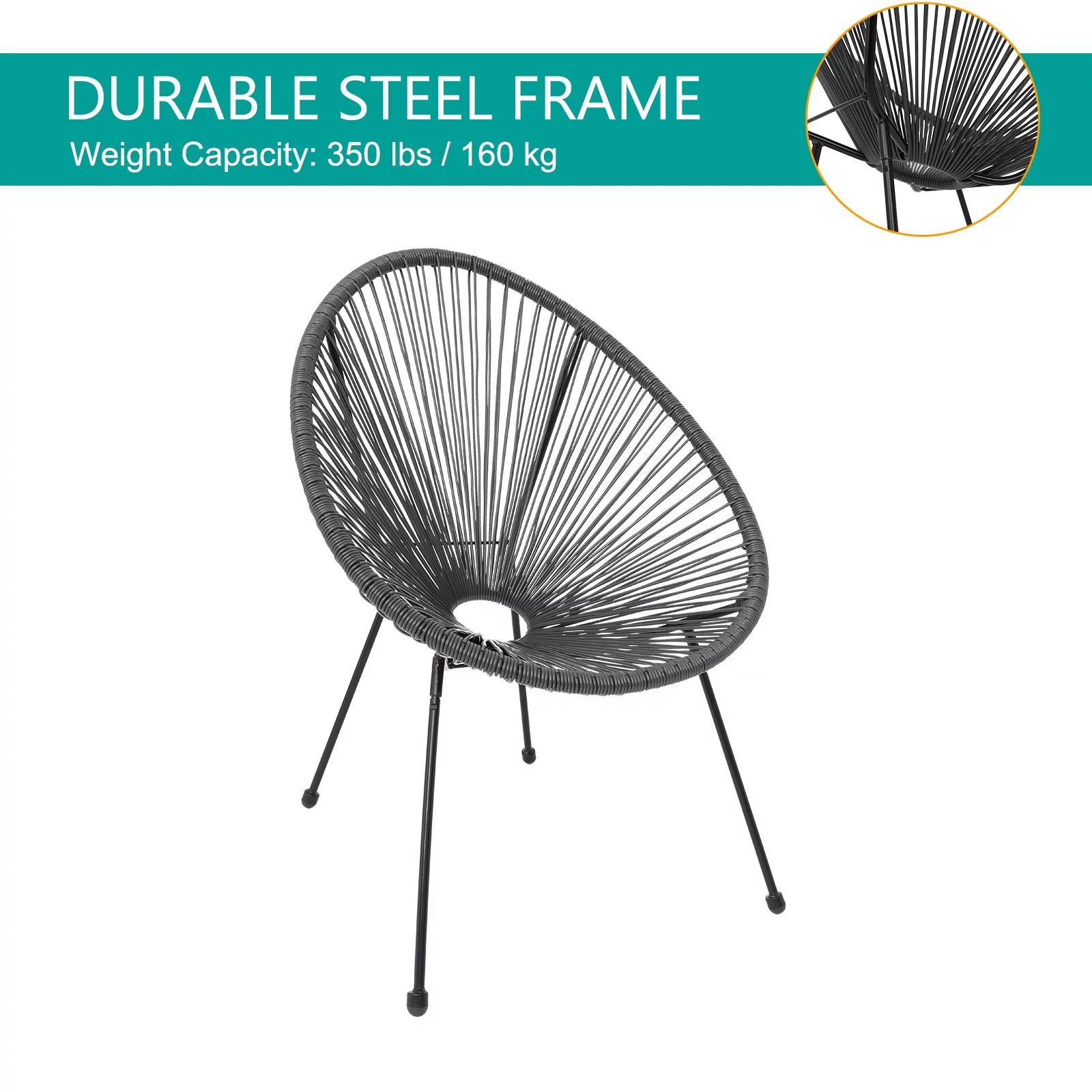 UBesGoo 3-Piece All-Weather Patio Chat Set w/ Glass Table, Acapulco Bistro Furniture, Gray