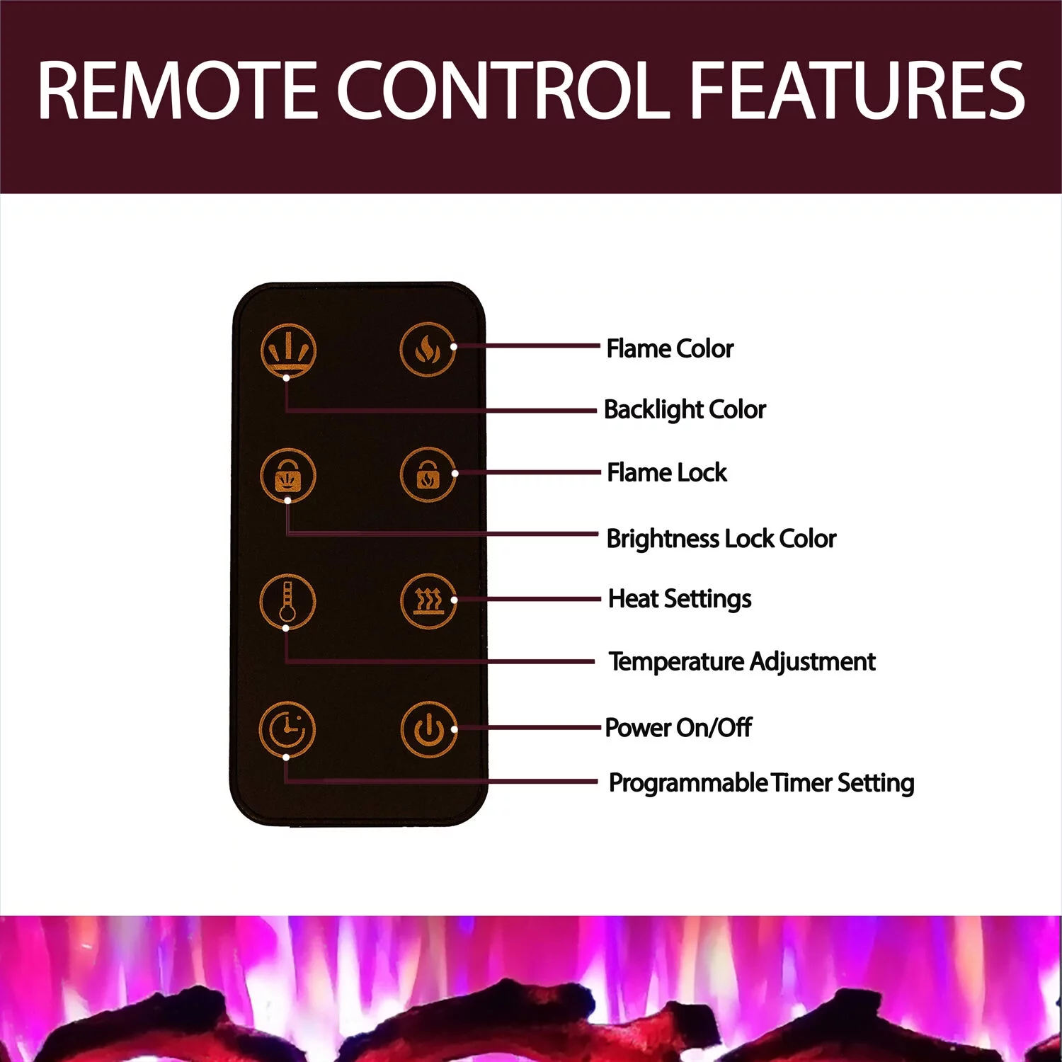 Cambridge 36 In. Electric Wall Mounted Fireplace Heater with Flame Driftwood Log Display, Adjustable Heat, Remote, in Stainless Steel Finish - CAM36WMEF-2SS