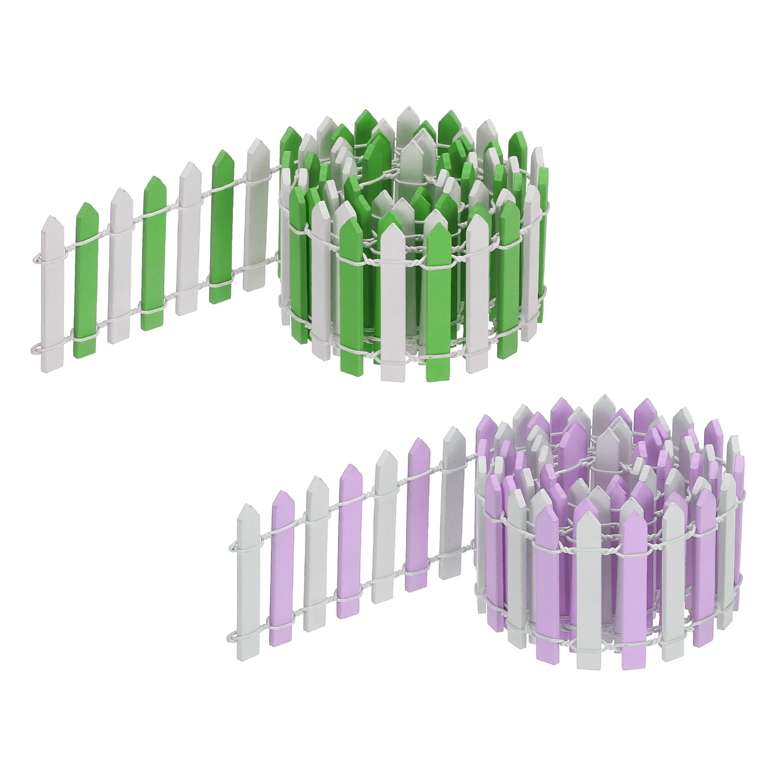 Uxcell 2pcs 35 Inch Miniature Garden Fence, Mini Ornament Wood Picket Fence Light Purple White, Light Green White