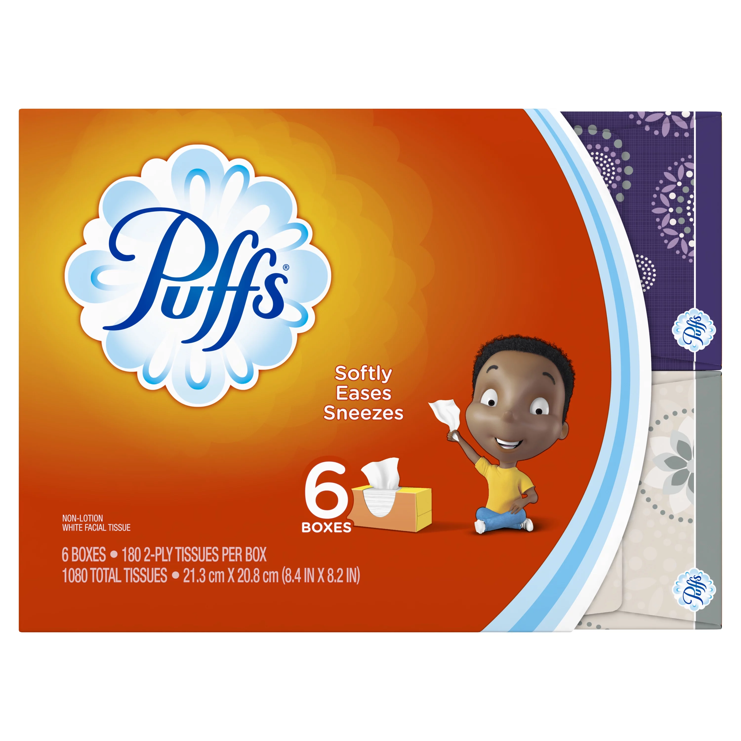 Puffs Everyday Non-lotion Facial Tissues, 6 Family Boxes, 1080 Ct