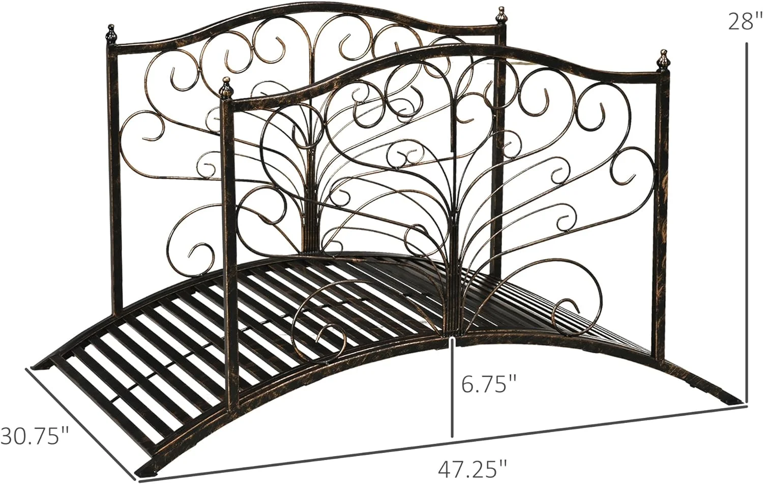 Outsunny 4’ Metal Arch Backyard Garden Bridge with Safety Siderails, Delicate Scrollwork, & Easy Assembly, Black Bronze