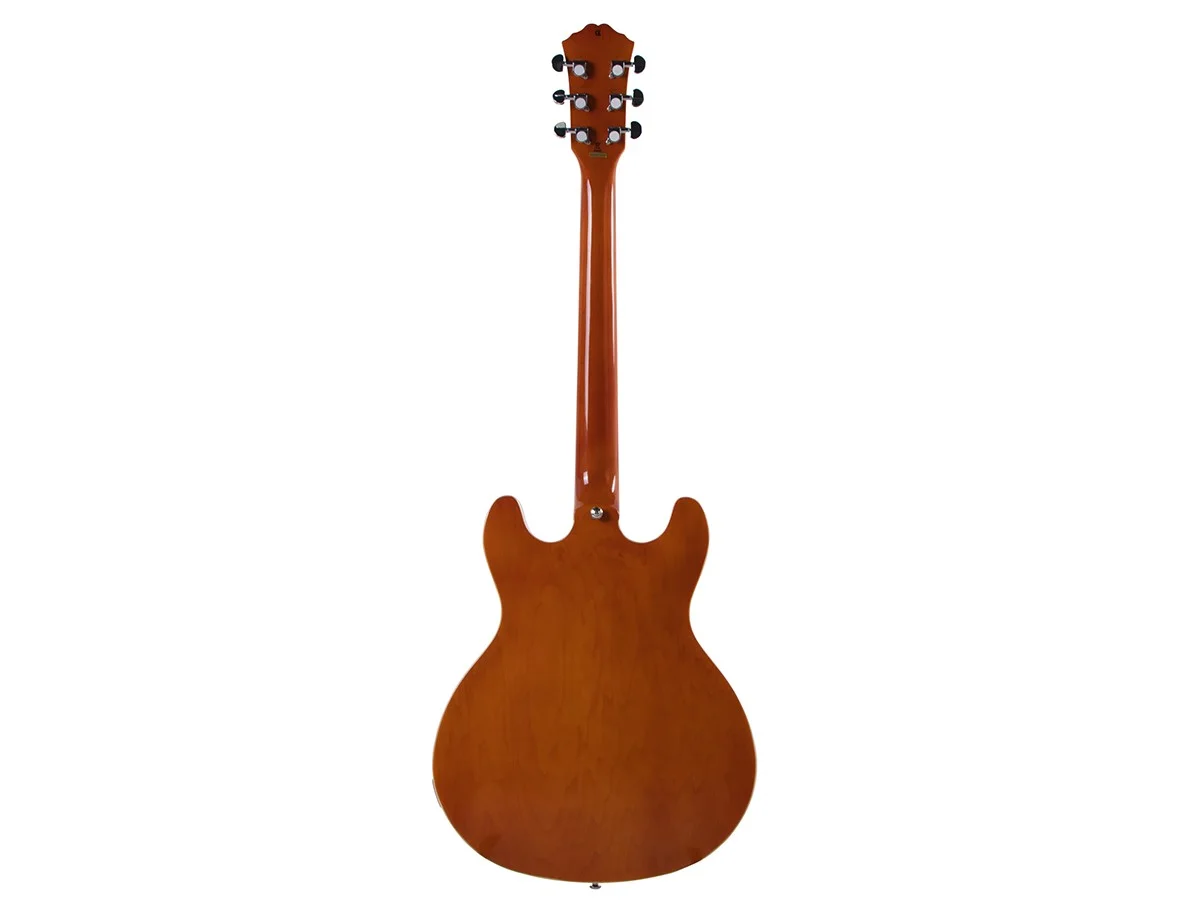 Monoprice Boardwalk Transparent Amber Hollow Body Electric Guitar with Gig Bag With Maple Body and Neck, Rosewood Fingerboard, and Gig Bag - Indio Series