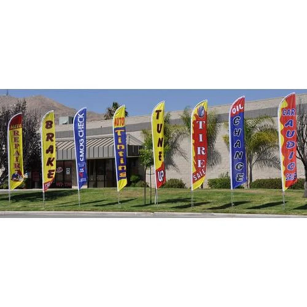 Auto Repair Advertising Feather Banner Swooper Flag Sign With Flag Pole Kit And Ground Stake, Red Yellow