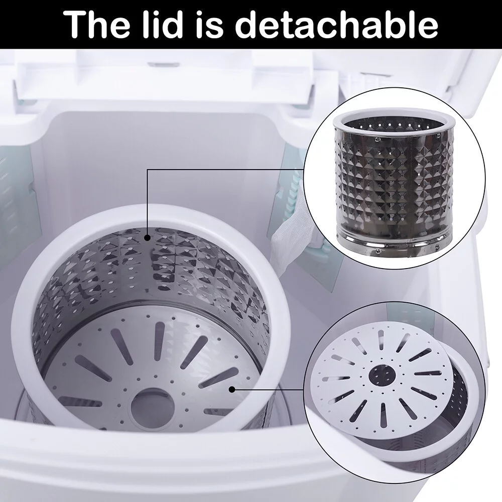 10lb Elution Integrated Semi-automatic Gray Cover Washing Machine,Compact Single Tub with Built-in Drain Pump