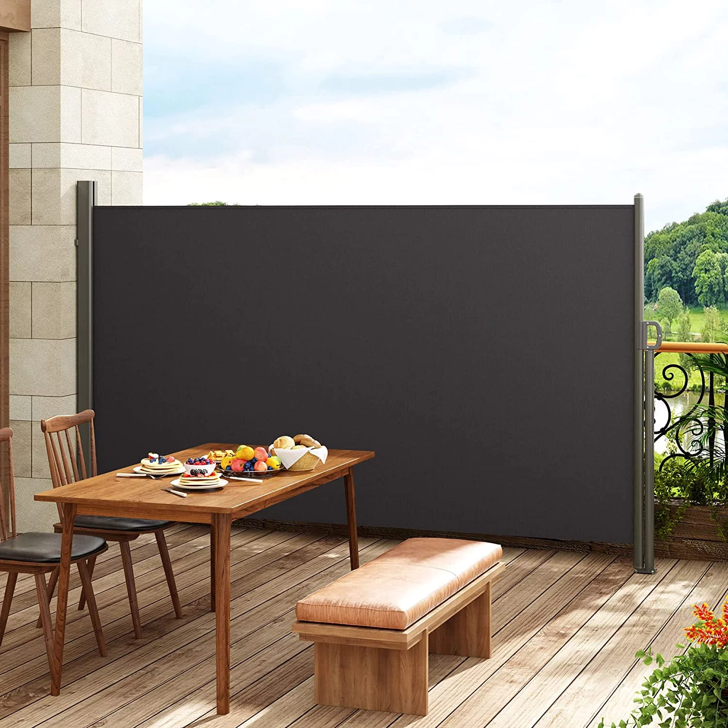 71 Inch Height Patio Side Awning Privacy Screen Sun Shade and Wind Screen Privacy Divider for Garden, Black
