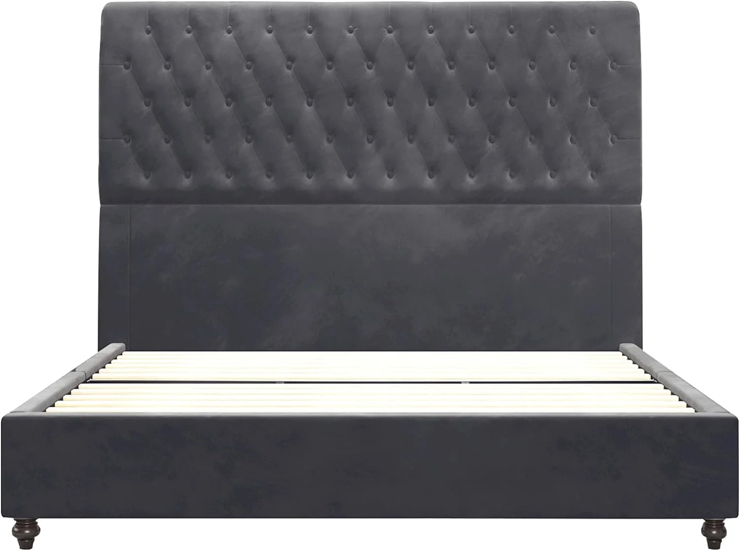 Jocisland Queen Bed Frame Sleigh Headboard Velvet Tufted Gray