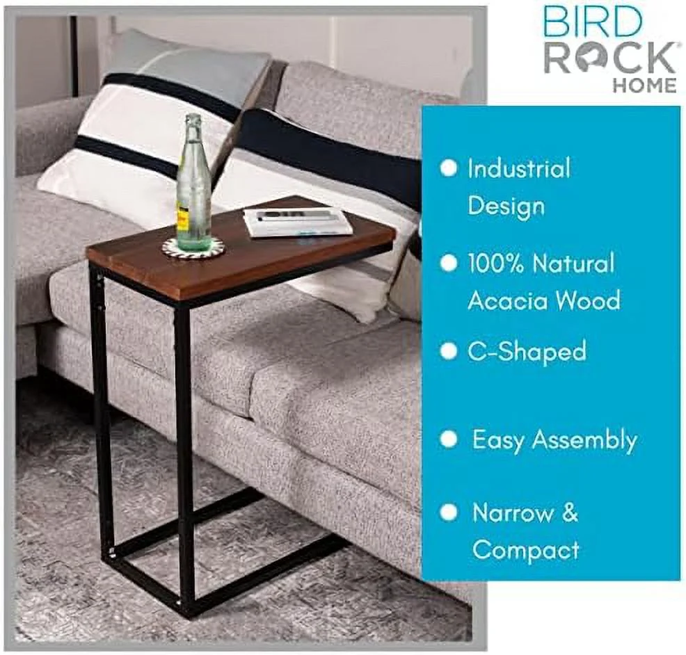 Espresso Wood TV Tray C Shaped Side Table - 26