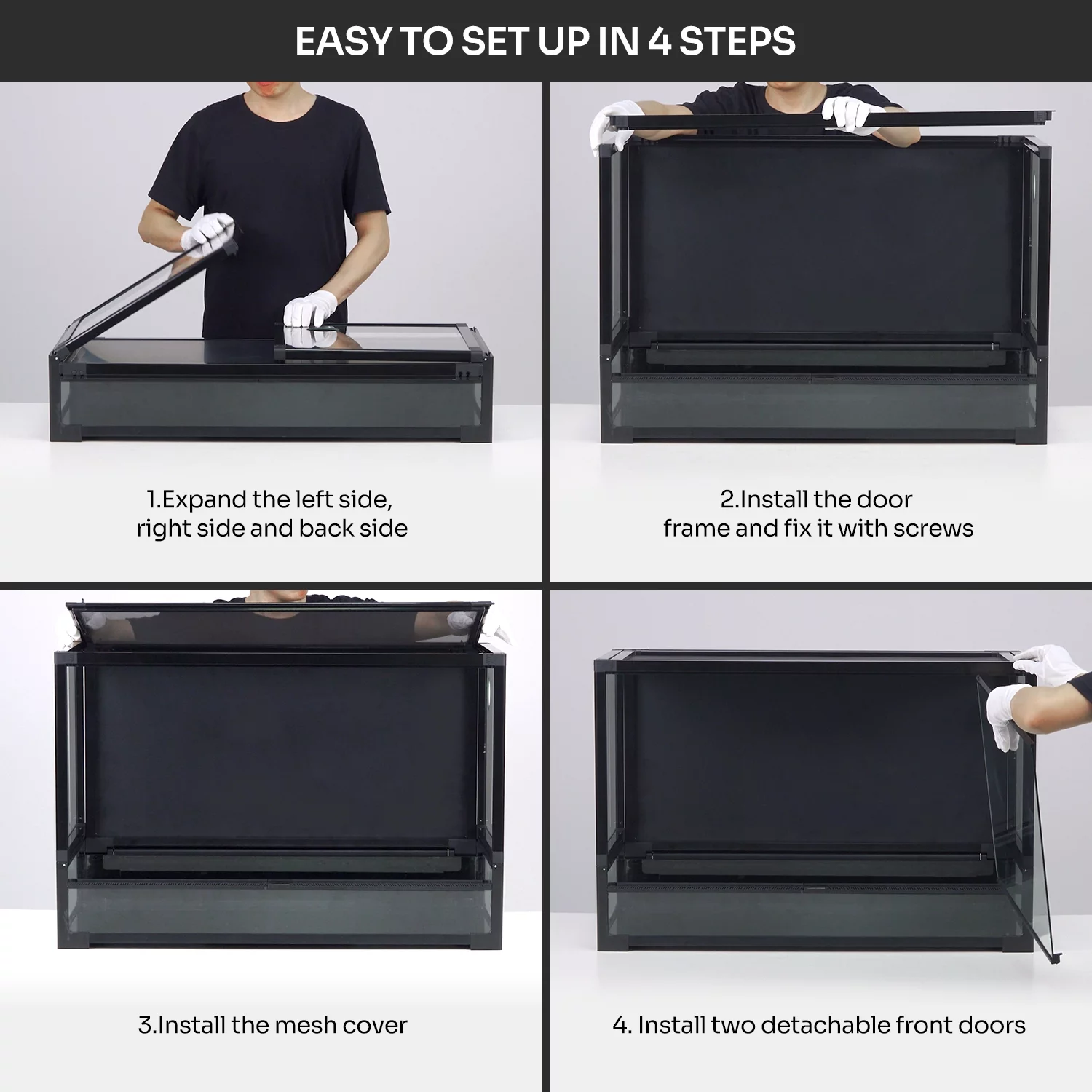 REPTI ZOO New Designed Collapsible Reptile Terrarium 67 Gallon, Full Tempered Glass Reptile Tank 36