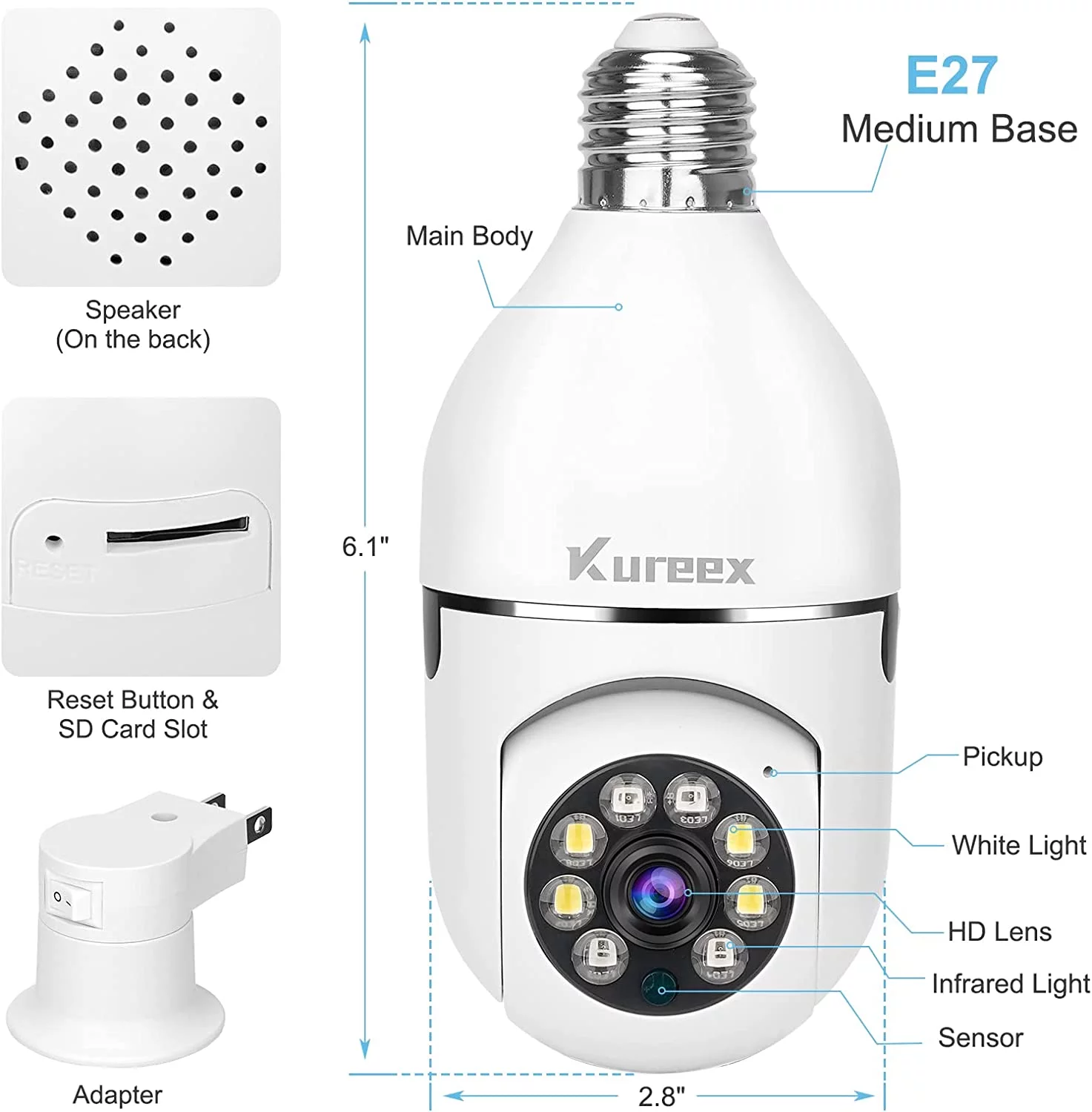 Light Bulb Camera, 3.0MP Wireless 5G&2.4 GHz WiFi Security Camera, Tuya App, 360 PTZ Night Vision, Human Motion Detection & Alarm