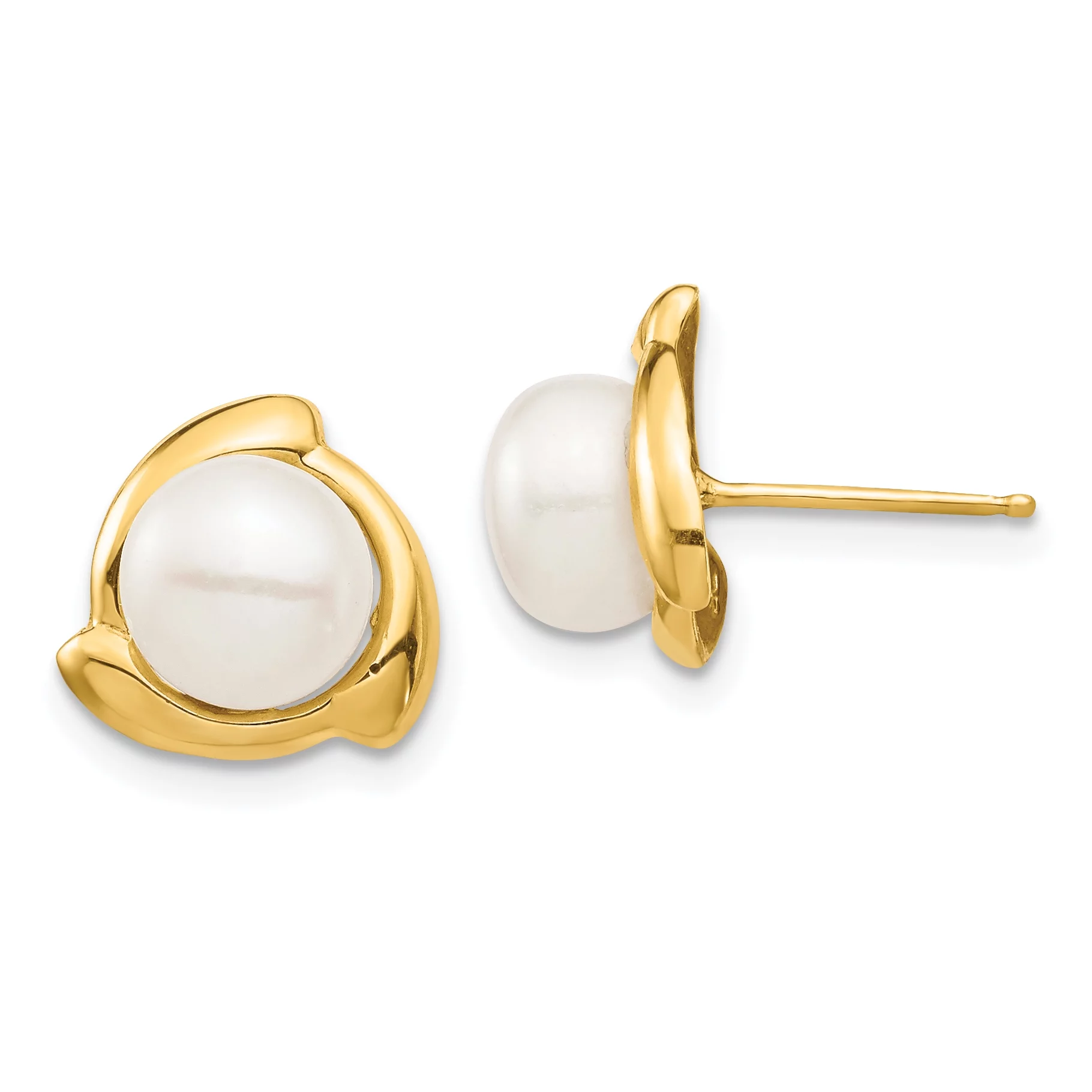 Carat in Karats 14K Yellow Gold White Button Freshwater Cultured Pearl Post Earrings (10.3mm x 10.55mm)