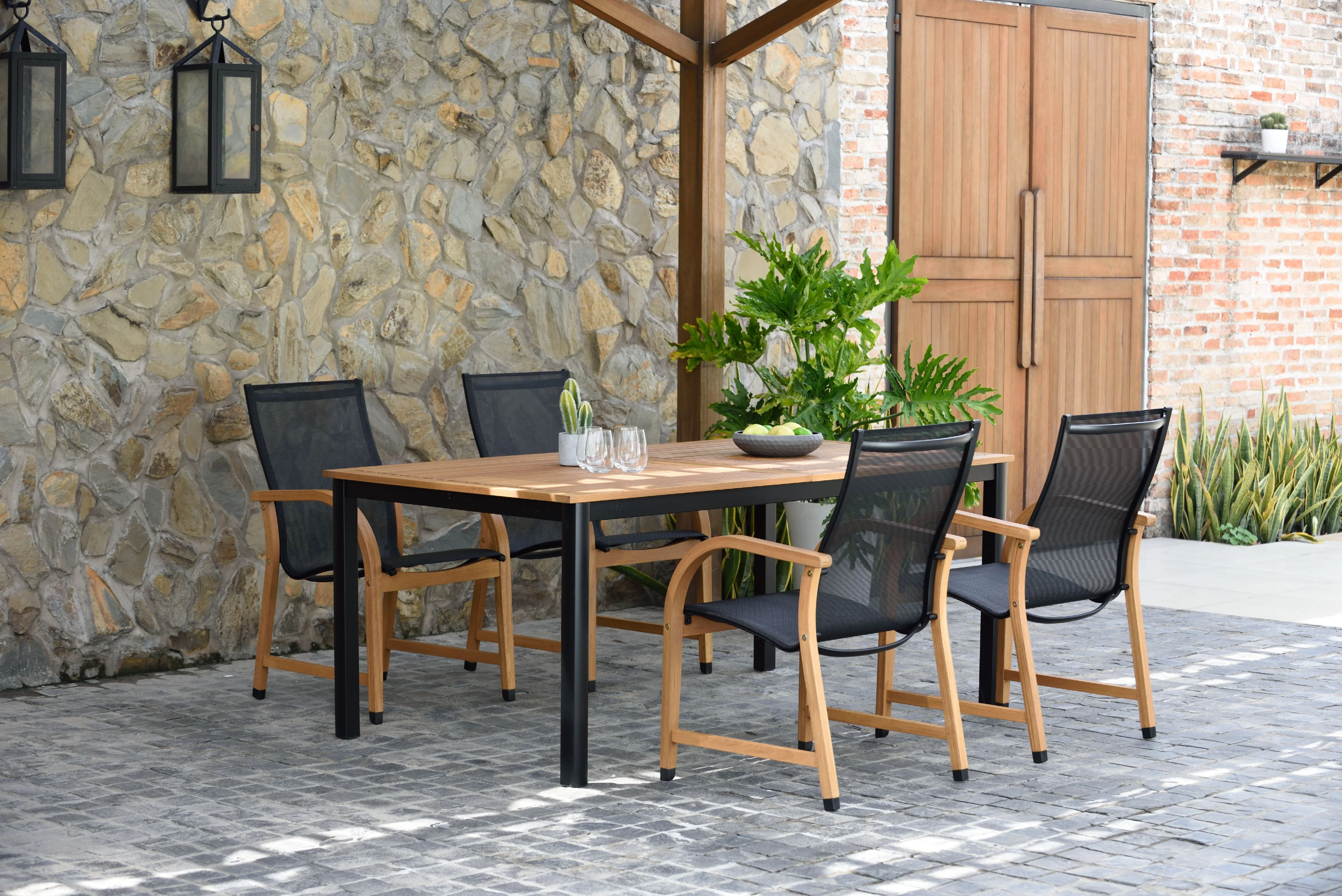 Amazonia Loches Teak Finish & Aluminum 5 Pieces Extendable Rectangular Patio Dining Set