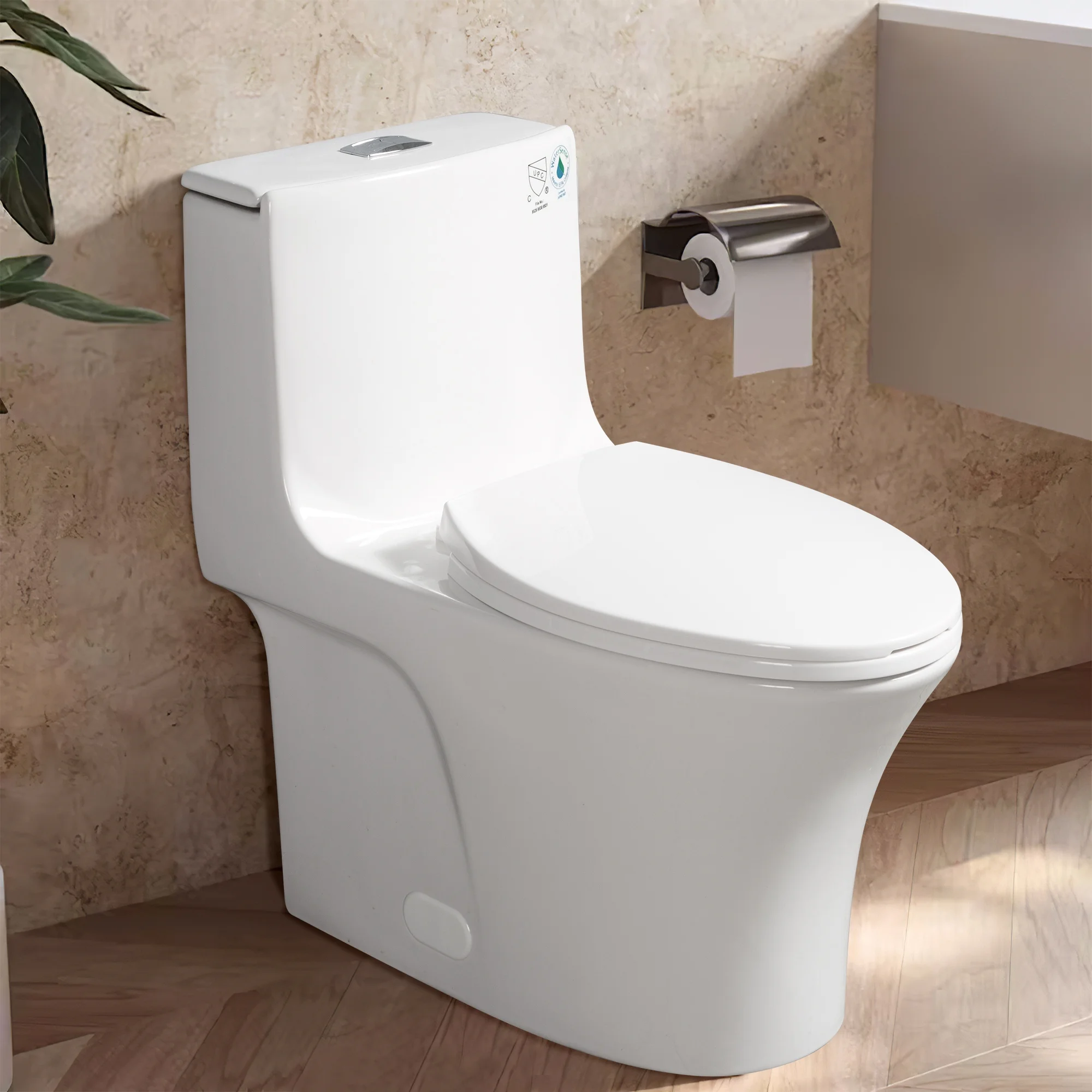 Ufurpie One Piece Toilet Dual Flush Elongated Standard Modern Toilet 1.1/1.6 GPF Soft Close Seat Save Water Powerful & Quiet,Gloss White