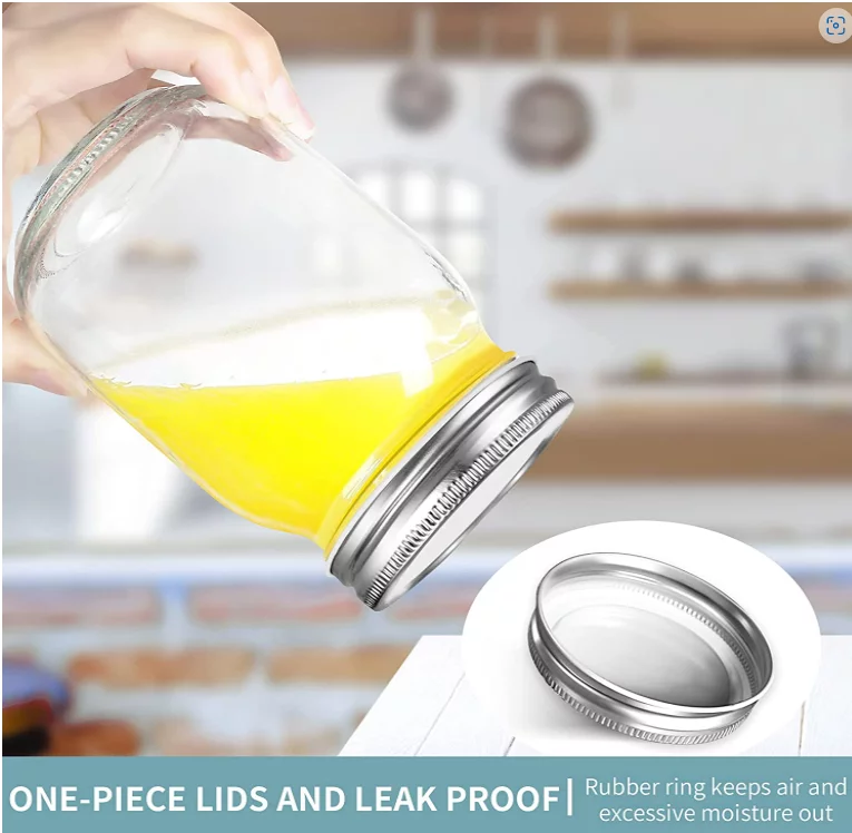 Mason Jars 16 OZ, Glass Regular Mouth Canning Jars with Silver Metal Airtight Lids for Sealing, Canning, Food Storage, 10 PACK