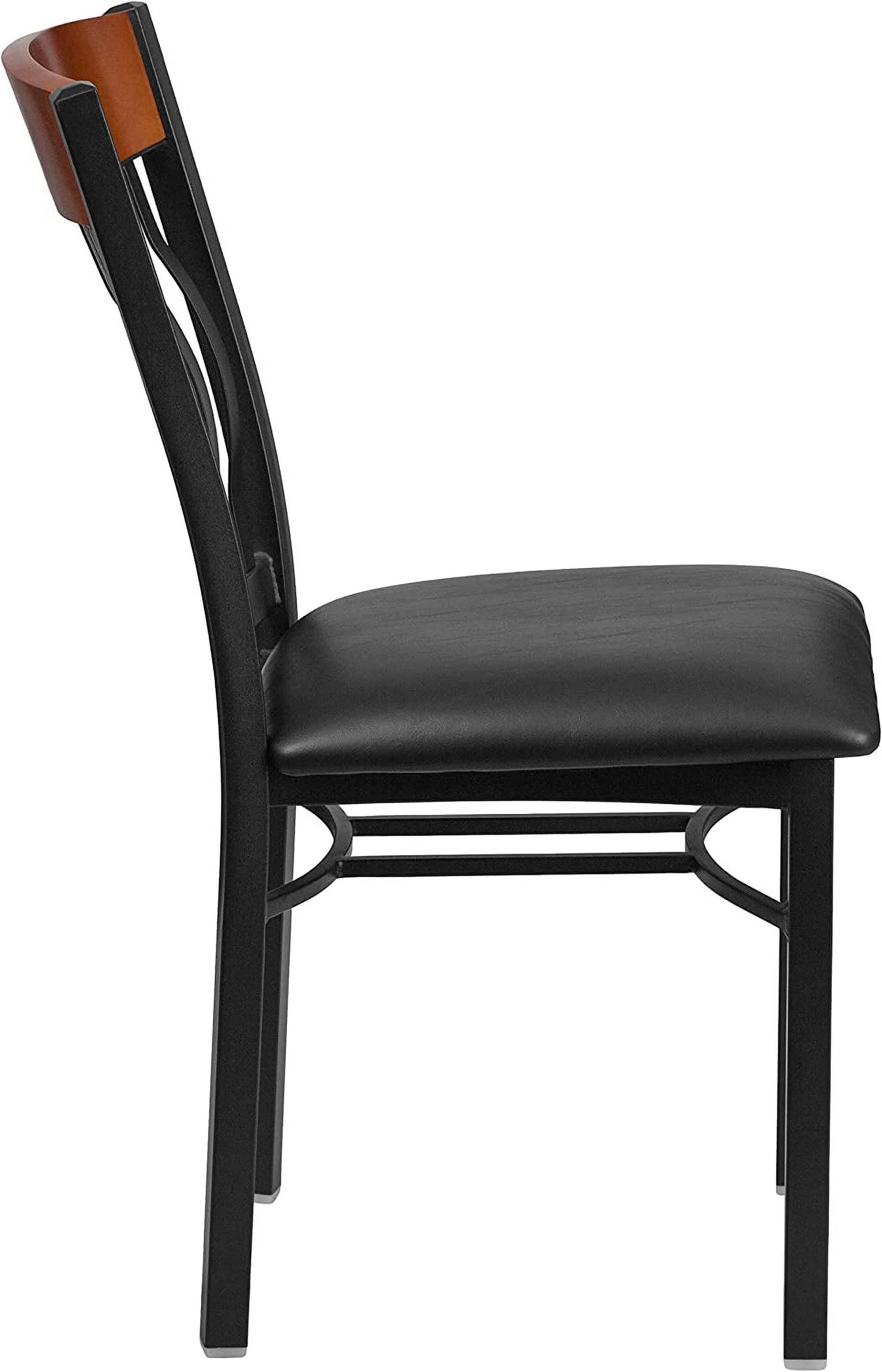 YANPO 2 Pk. Eclipse Series Vertical Back Black Metal and Cherry Wood Restaurant Chair with Black Vinyl Seat