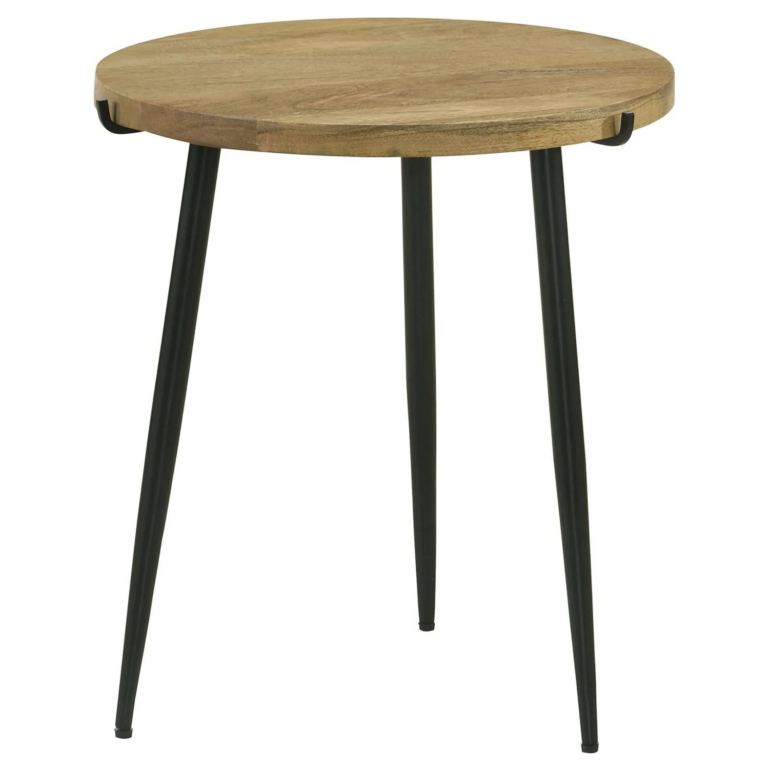 BenJara Pia 20 Inch Side End Table, Mango Wood Top, Round, Iron Tripod Legs
