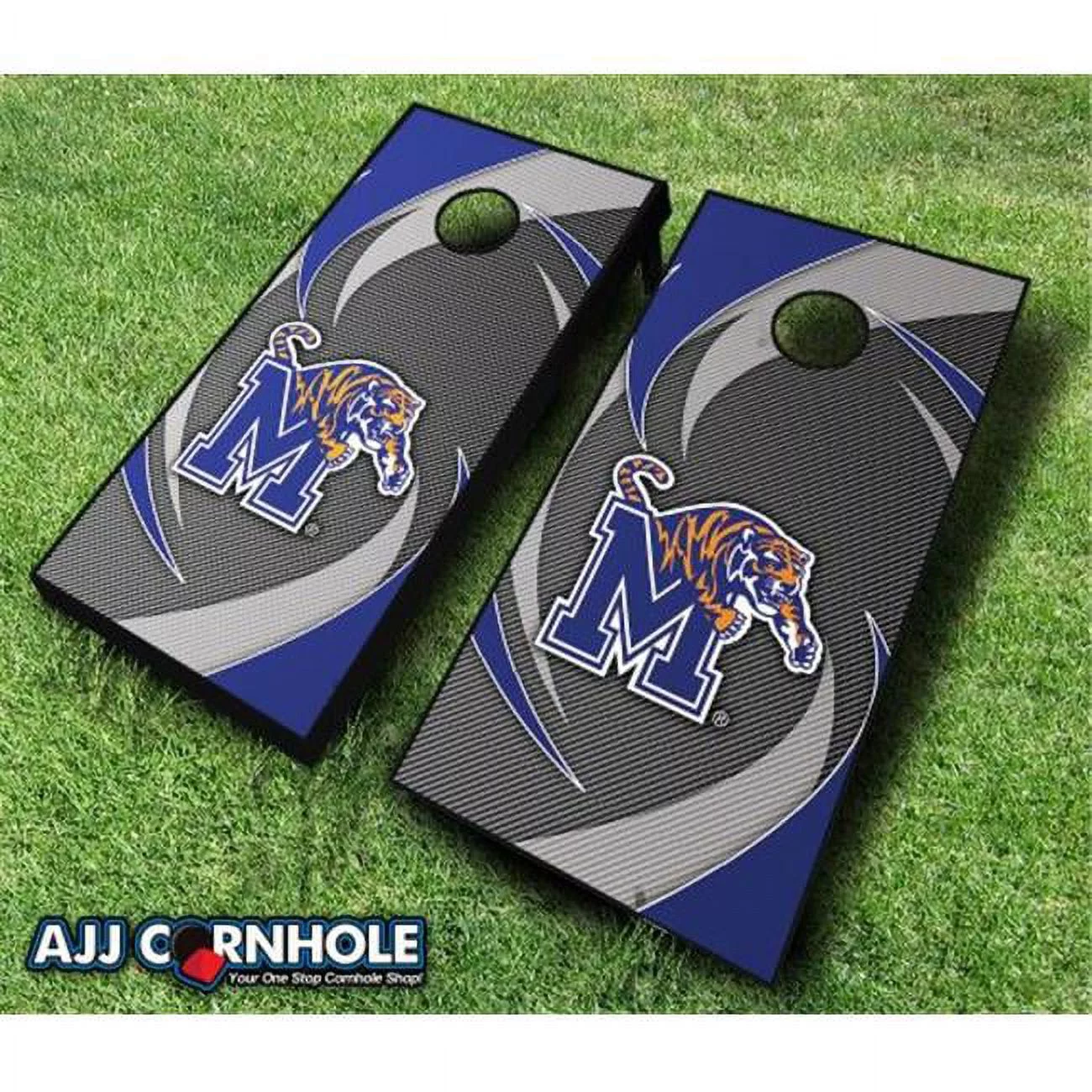 AJJCornhole 110-MemphisSwoosh Memphis Tigers Swoosh Theme Cornhole Set with Bags - 8 x 24 x 48 in.