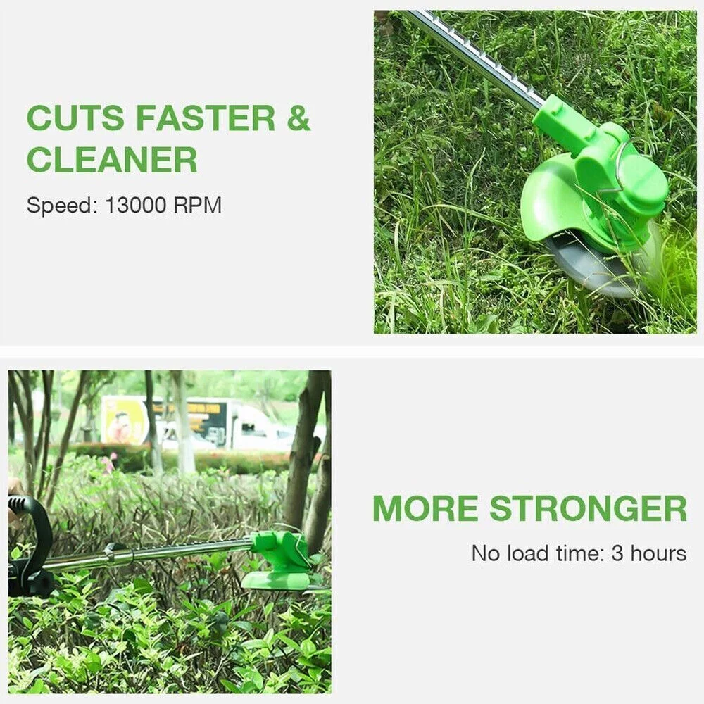 KingFurt 600W Electric Weed Lawn Edger Eater Cordless Grass String Trimmer Cutter Tool & 2 Battery, Lightweight Portable For Yards Garden(Green)