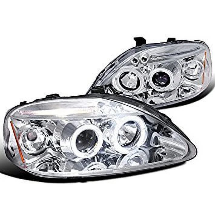 Spec-D Tuning 2LHP-CV99-TM Honda Civic Chrome Clear Dual Halo Led Projector Headlights