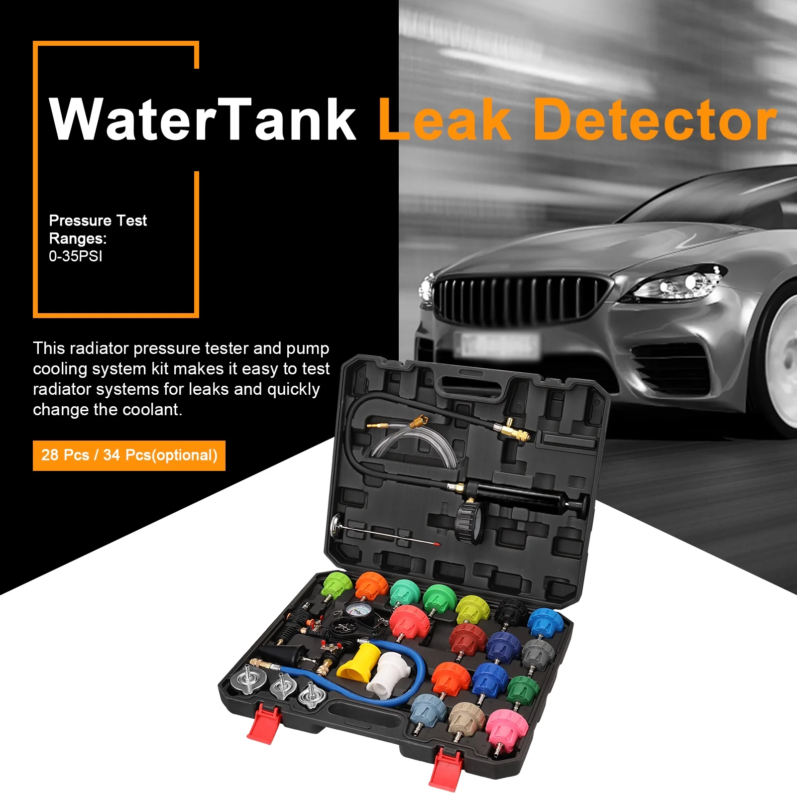 Leak detector,Tester Kit Refill Coolant Pressure With Pressure Tester Tool Coolant Pressure Suv 28-piece Refill Kit Leak Pressure With Car Universal Dsfen Kit Refill Kit Leak Tool Coolant