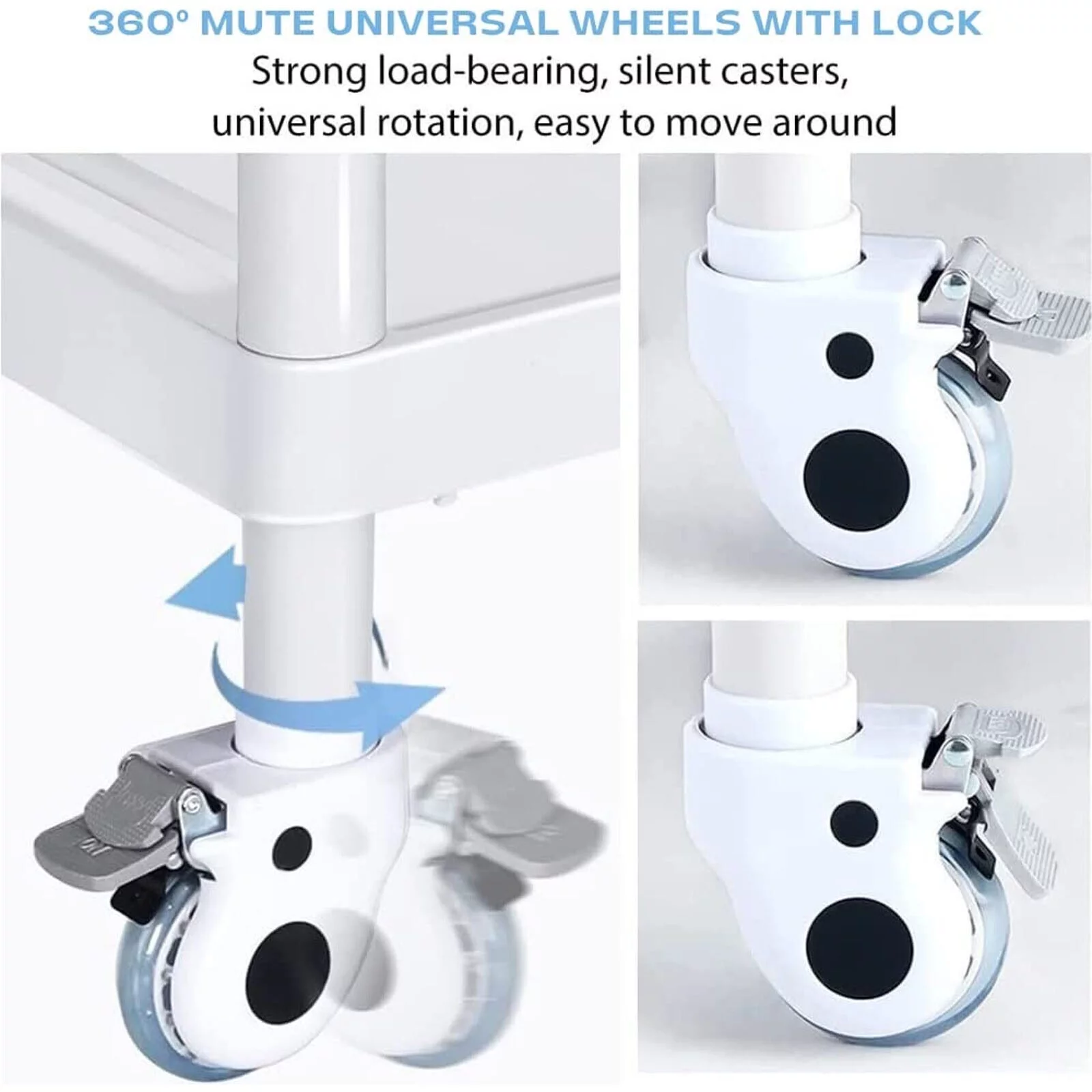 CNCEST 3 Tiers Medical Trolley Mobile Utility Rolling Serving Cart w/ Lockable Wheels