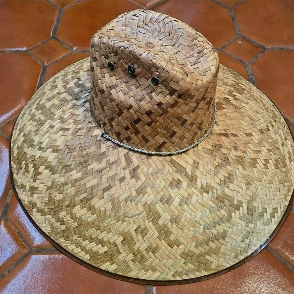 XL Brim NATURAL Straw Summer HAT Sombrero BEACH GARDENING LIFEGUARD 080 MEXICO - New with box/tags