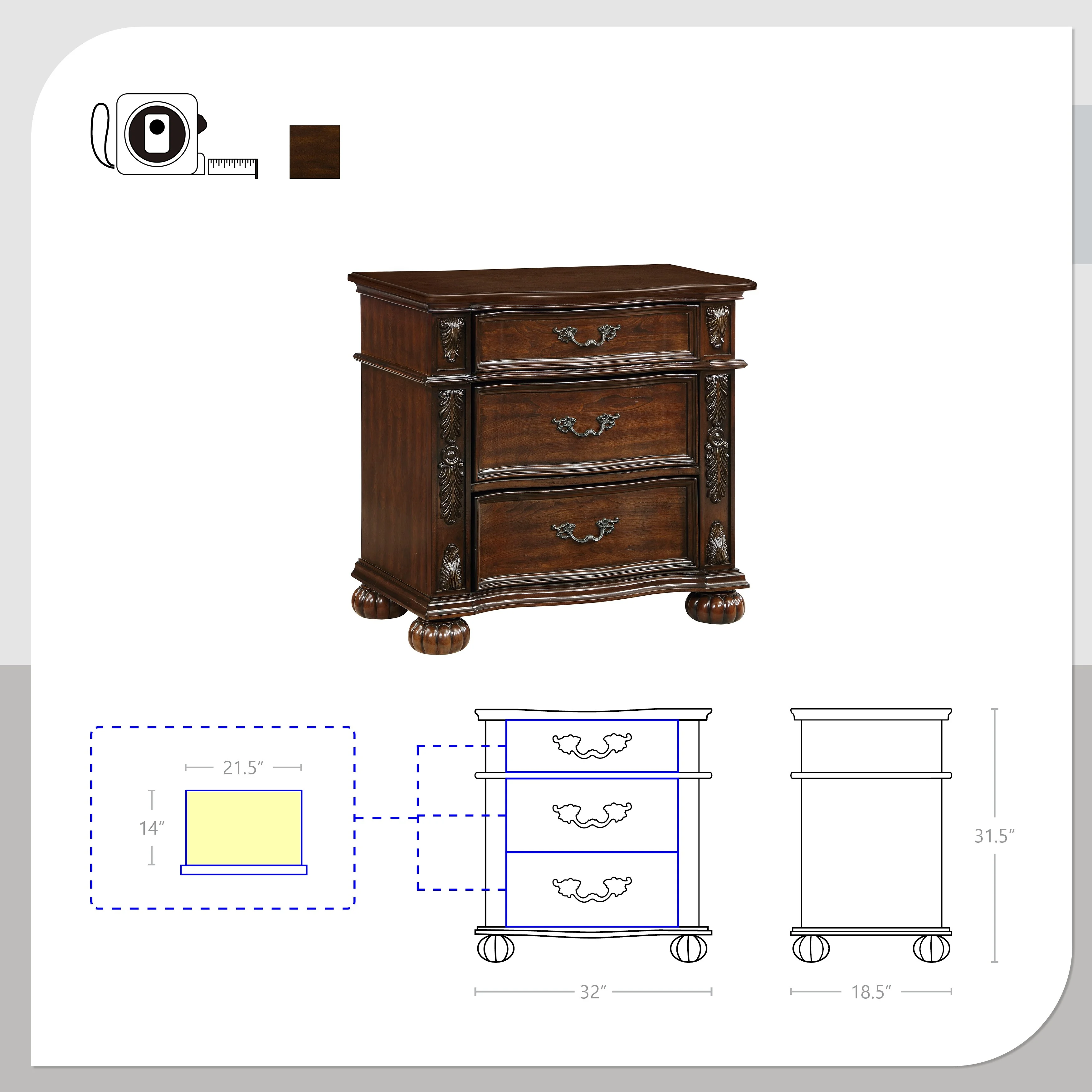 Fremont & Park Carla 3-Drawer Nightstand