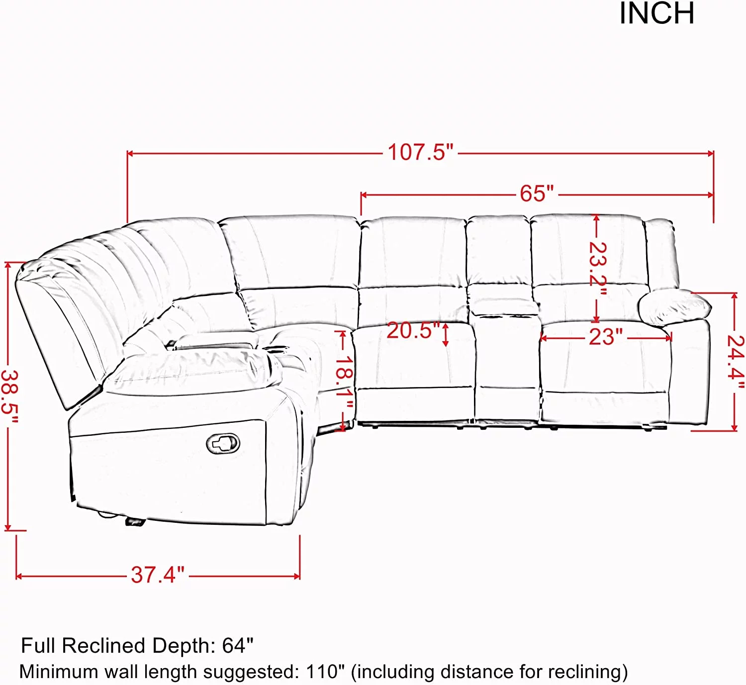 107" Reclining Motion Living Room Corner Sectional Sofa with Cup Holder  Black PU Leather