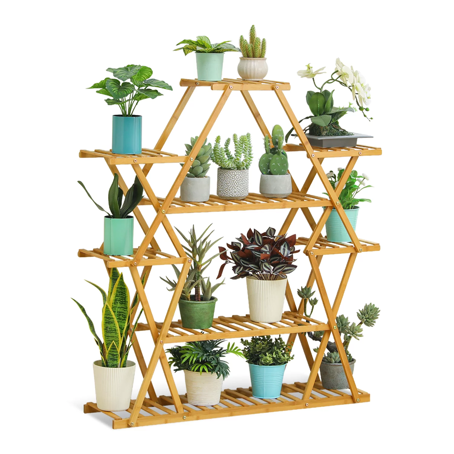 Magshion Bamboo 6 Tiers Durable Plant Stand, Modern Flower Storage Rack, Natural, for Garden