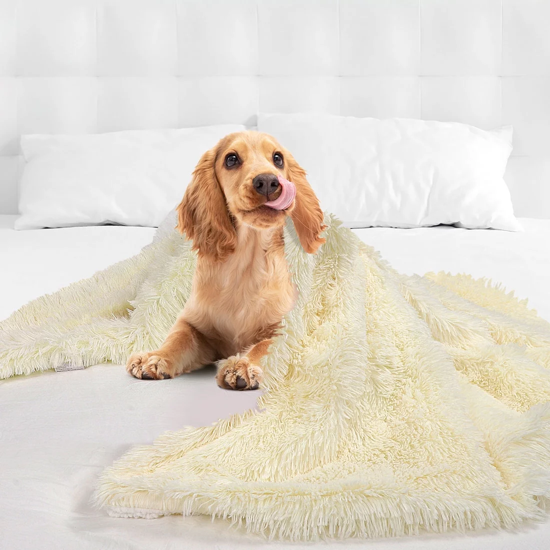 Unique Bargains Shaggy Faux Fur Soft Sherpa Blanket Beige Queen(90
