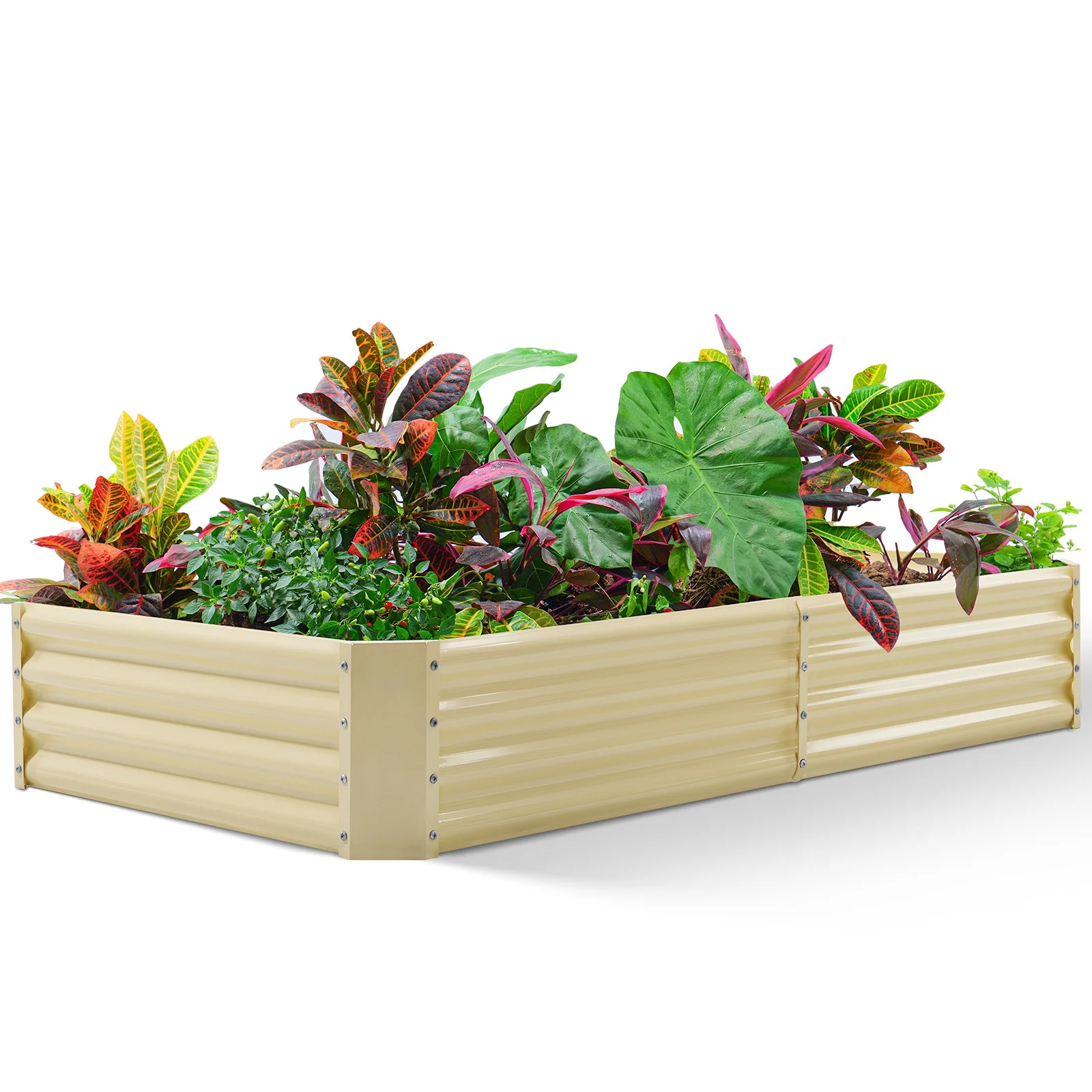 Land Guard 8×4×1ft Rectangle Galvanized Metal Raised Garden Bed, Metal Planter Kit Box Outdoor for Deep-Rooted Vegetables, Flowers, Green and Herbs Cream Yellow