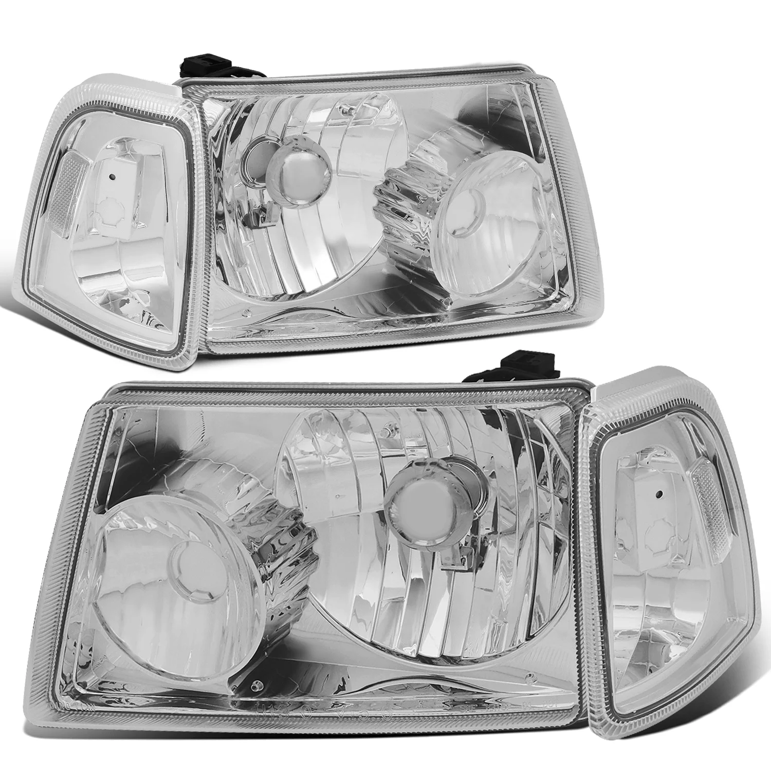 DNA Motoring HL-OH-FRAN01-CH-CL1 For 2001 to 2011 Ford Ranger 4pcs Headlight+Corner Lamp Chrome Housing Clear Side