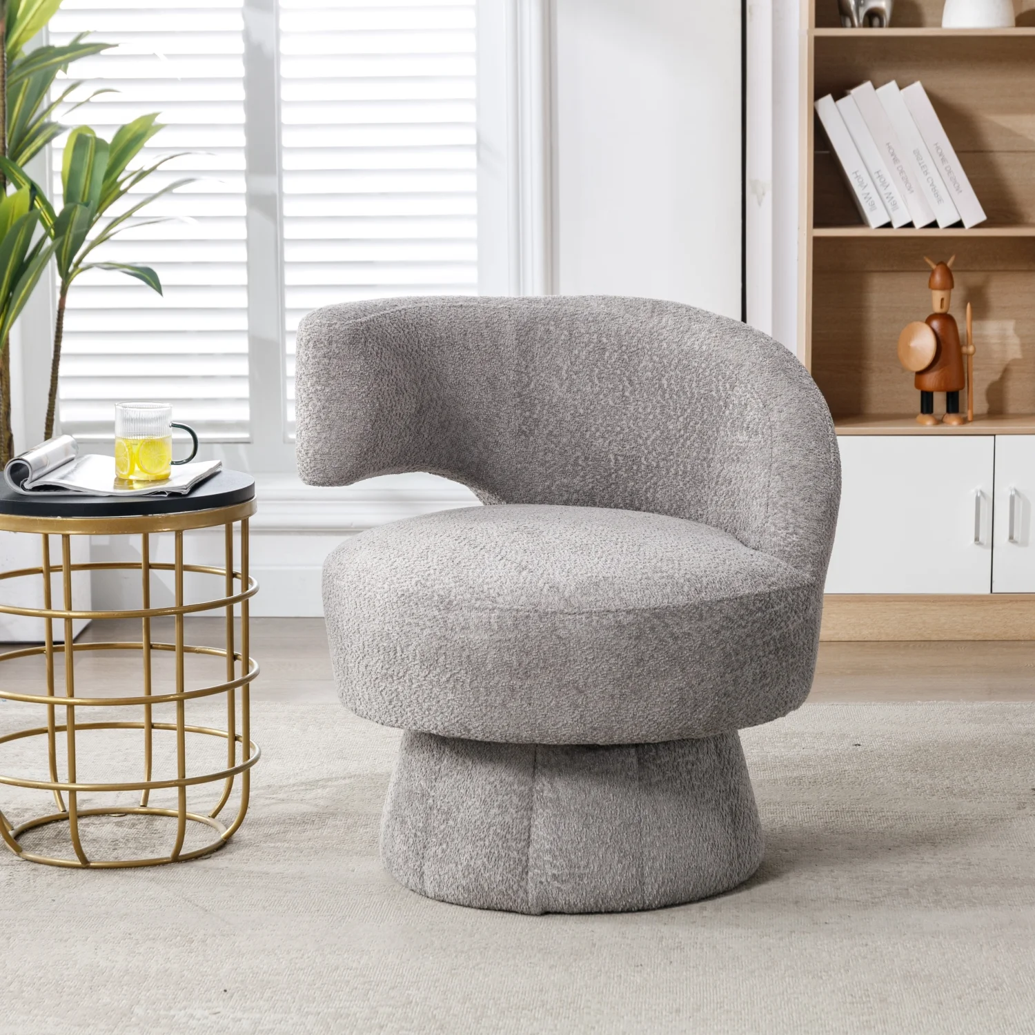 360 Degree Swivel Cuddle Barrel Accent Chairs  Round Armchairs with Wide Upholstered  Fluffy Fabric Chair for Living Room  Bedroom  Office  Waiting Rooms