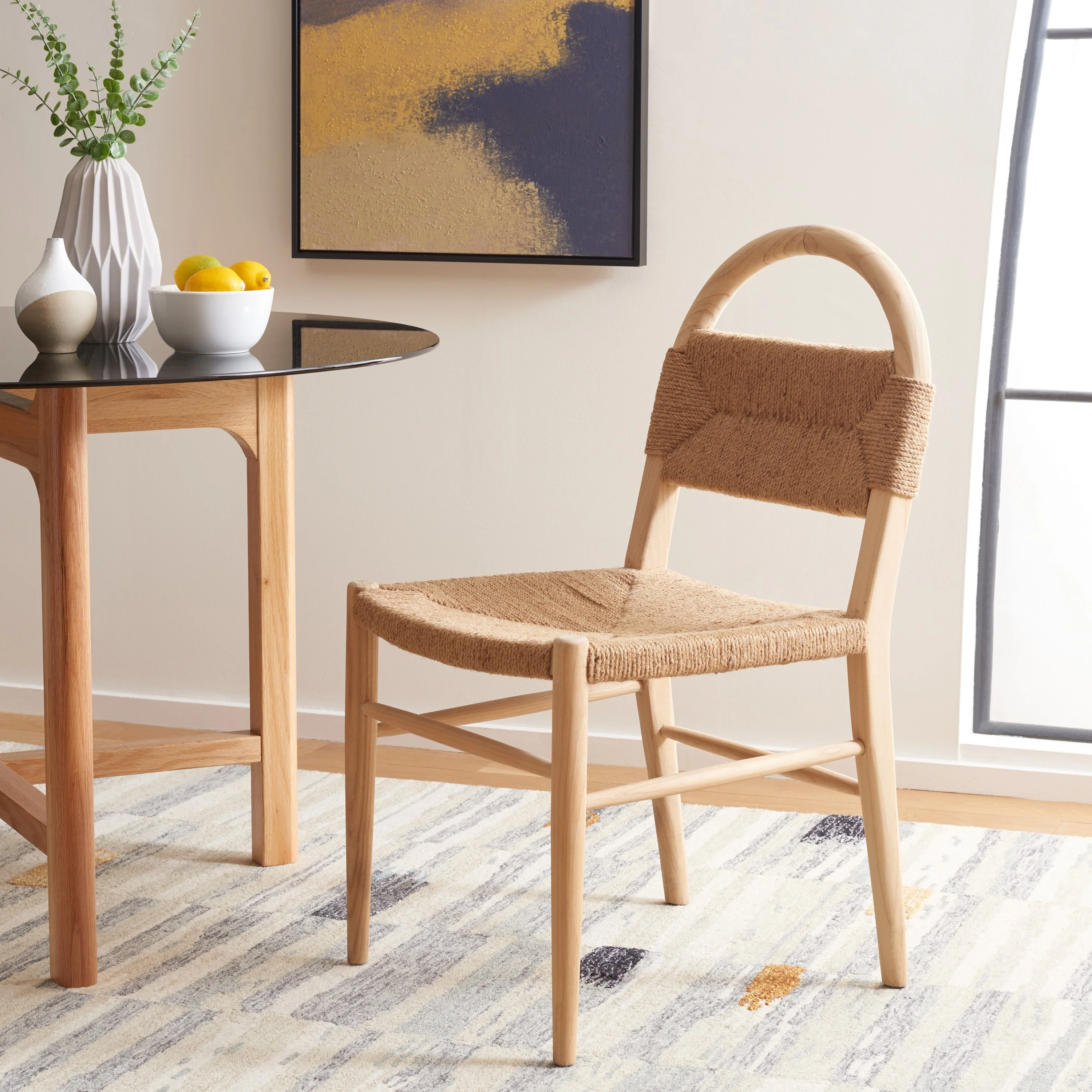 SAFAVIEH Ottilie Dining Chair, Natural Sungkai/Natural Jute Rope (19.5 in. W x 18.7 in. D x 36.6 in. H)